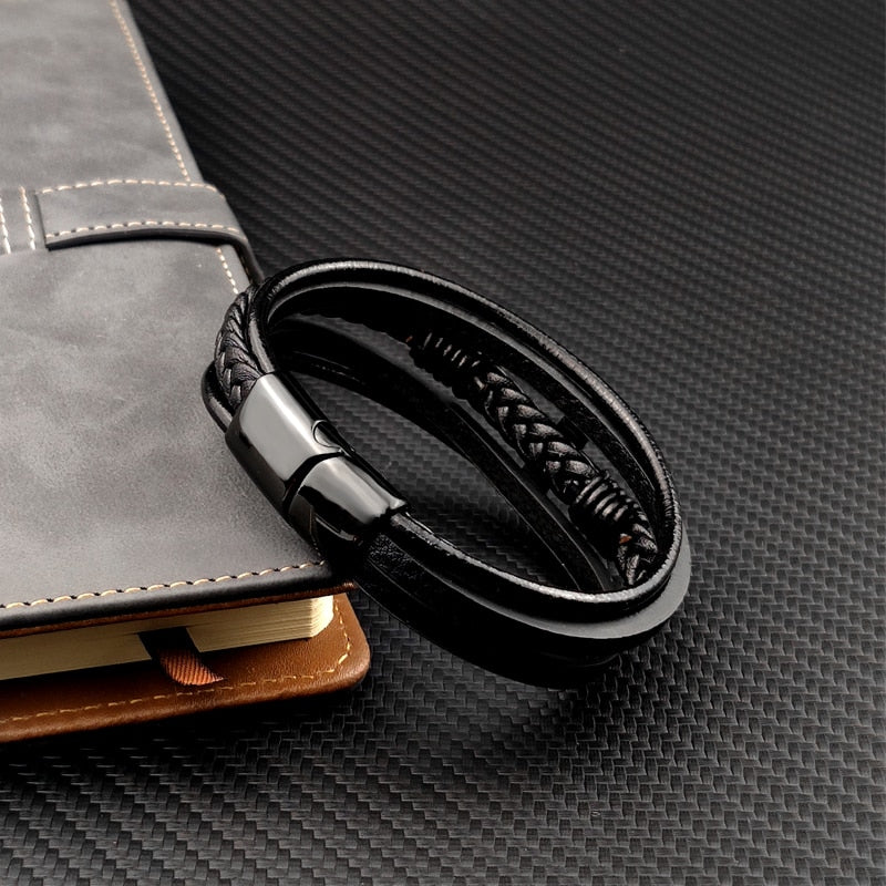 Men's Leather Cross Bracelet