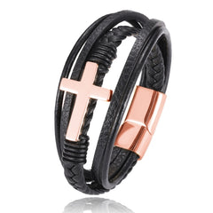 Men's Leather Cross Bracelet