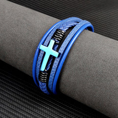 Men's Leather Cross Bracelet