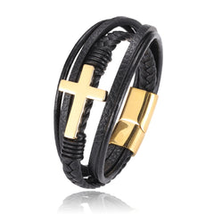 Men's Leather Cross Bracelet