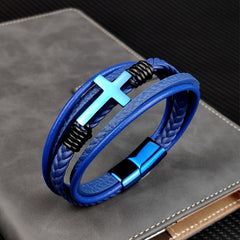 Men's Leather Cross Bracelet